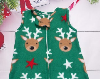 Fleece Christmas baby sleep sack/Christmas baby sleeping bag. Available in size preemie to 24-months/reindeer/penguin/snowman