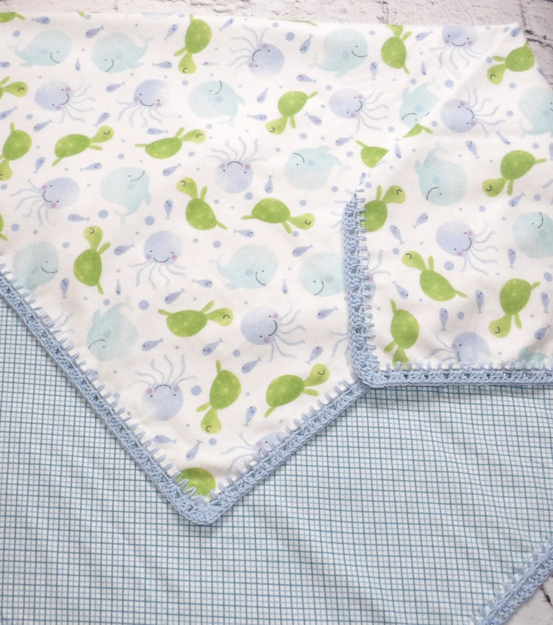 Flannel Baby Receiving Blanket With Crochet Edge/crochet Trim Baby