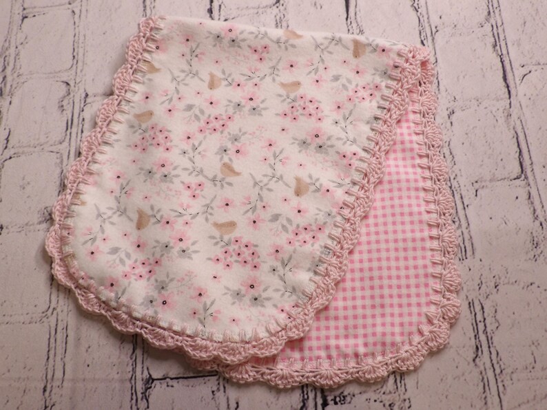 Crochet Edge Flannel Baby Blanket and Burp Cloth Gift Set/baby Shower