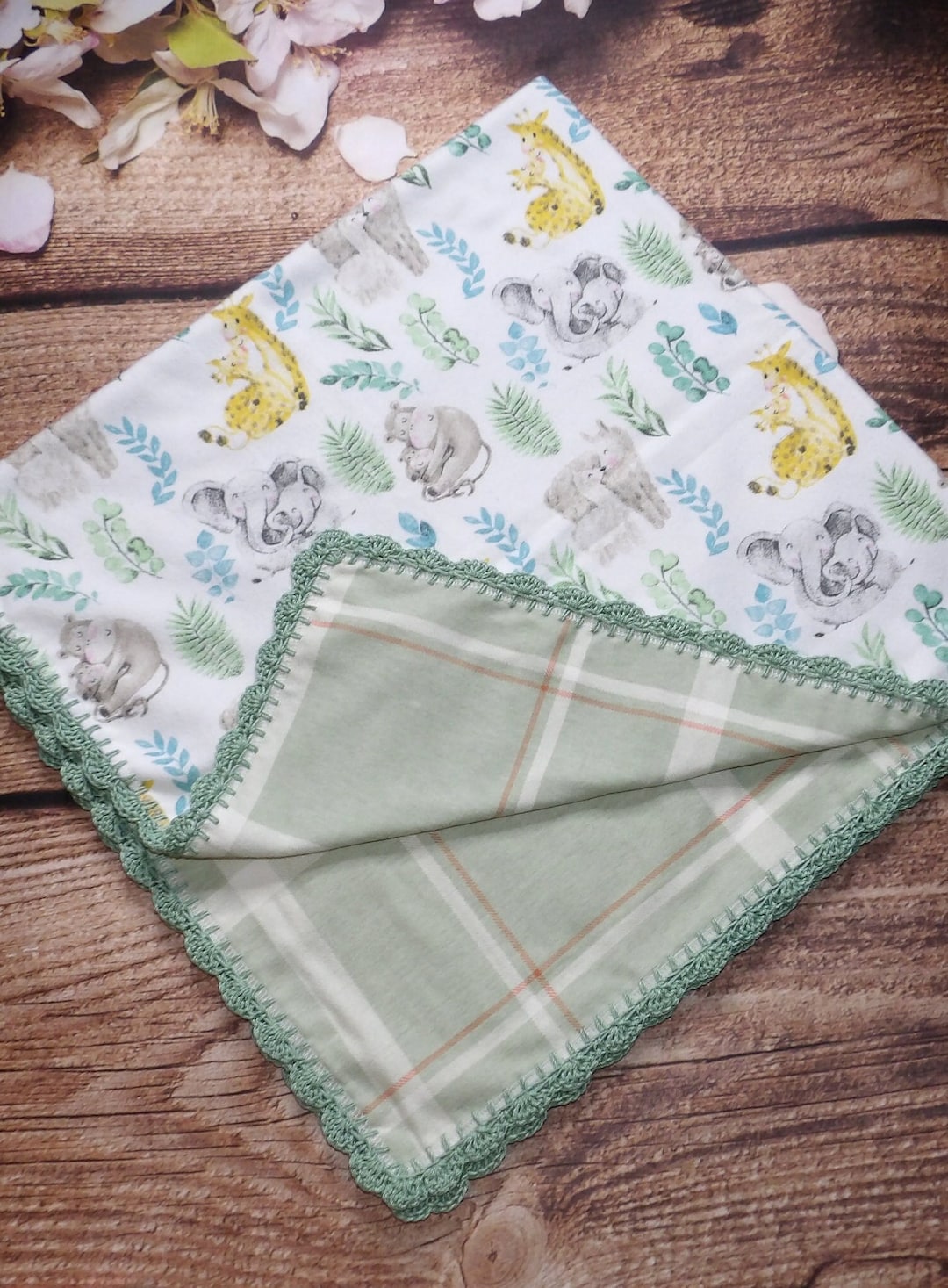 Flannel Baby Receiving Blanket With Crochet Edge/crochet Edge Baby