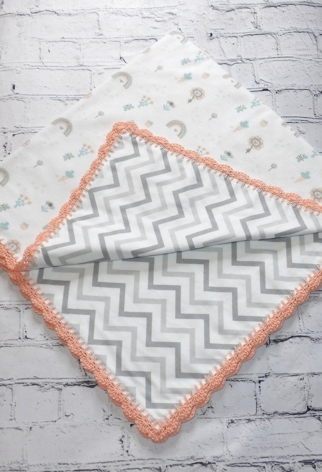 Flannel Receiving Blanket With Crochet Edge/crochet Border/crochet Trim