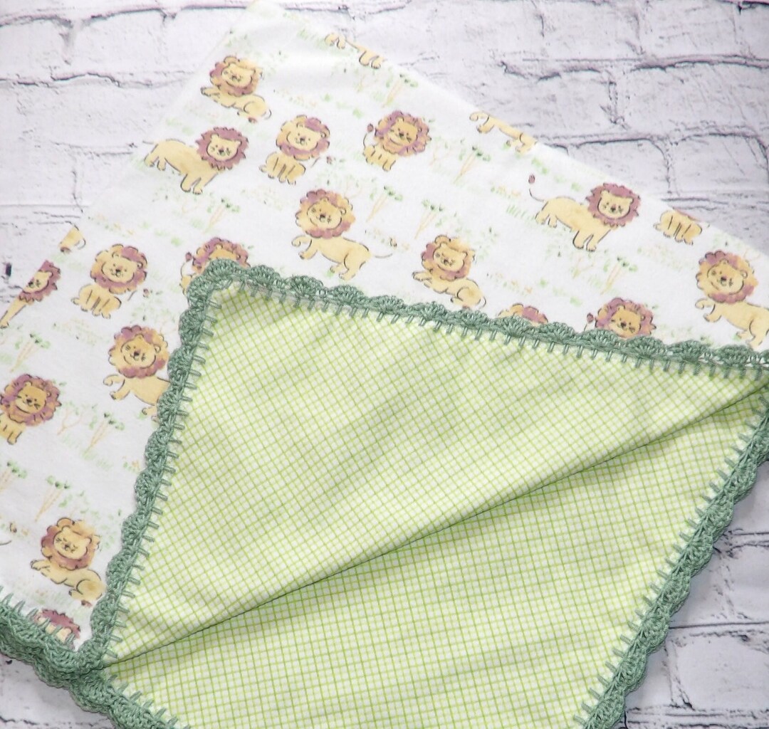 Flannel Receiving Blanket With Crochet Edge/crochet Edge Baby Etsy