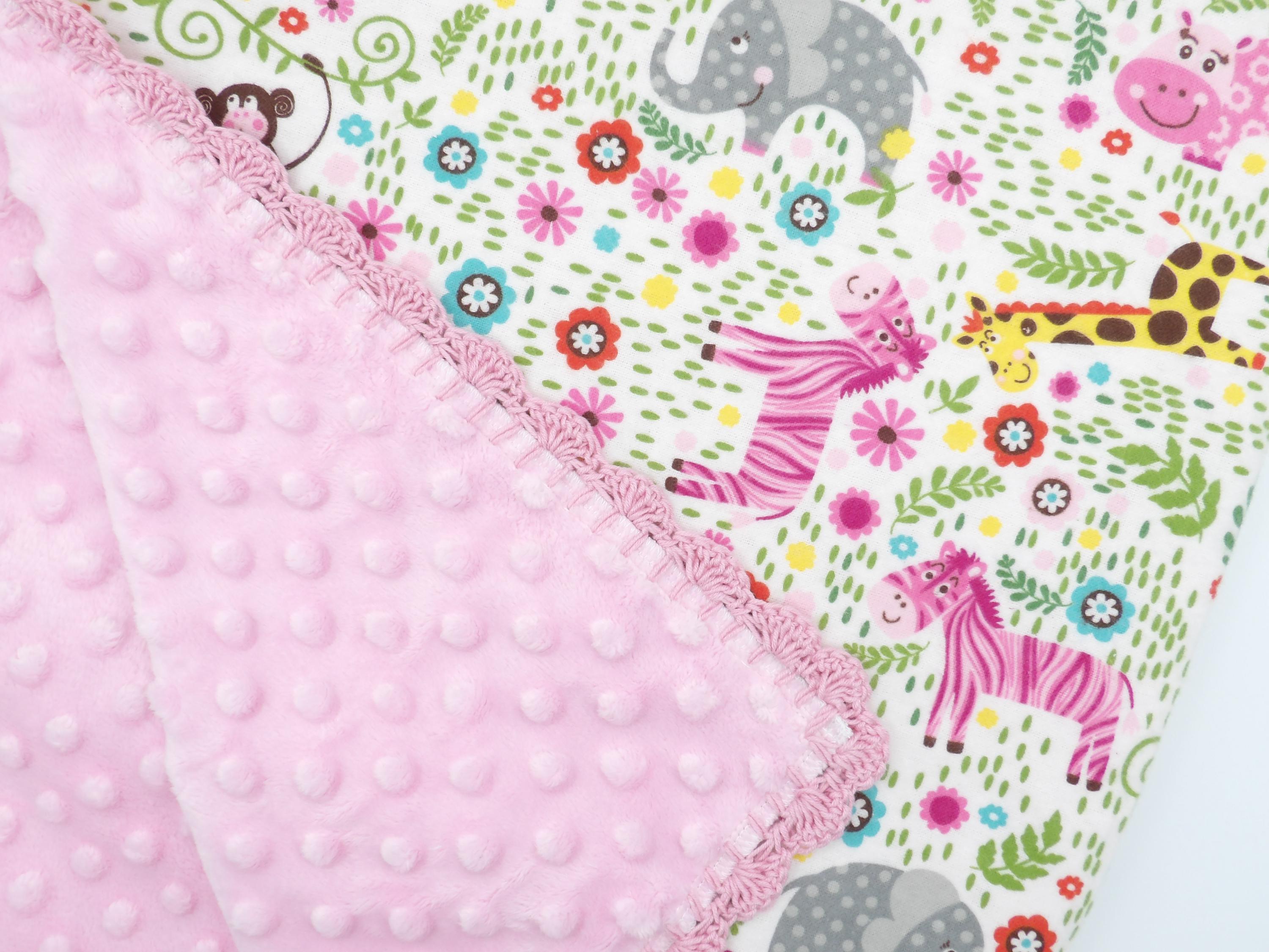 Flannel Receiving Blanket With Crochet Edge and Minky Fleece