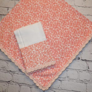 Flannel baby receiving blanket and burp cloth with crochet edge, single layer 36 x 36 inches/ swaddle gift set/baby shower gift set