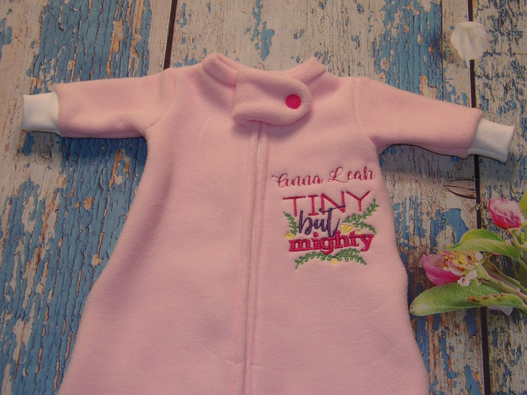 Personalized Fleece Preemie Sleep Sack With Long Sleeves/embroidered