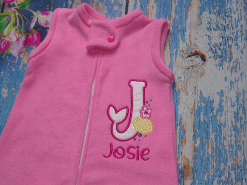 Personalized Fleece baby sleeping bag/baby sleep sack/preemie to 24-months sleep sack/dino/nautical/mermaid monogram embroidery Pink