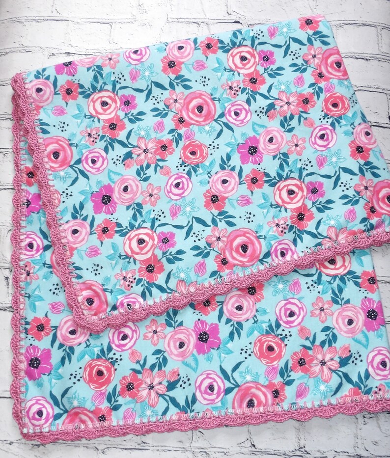 Flannel Baby Receiving Blanket With Crochet Edge/crochet Edge Baby