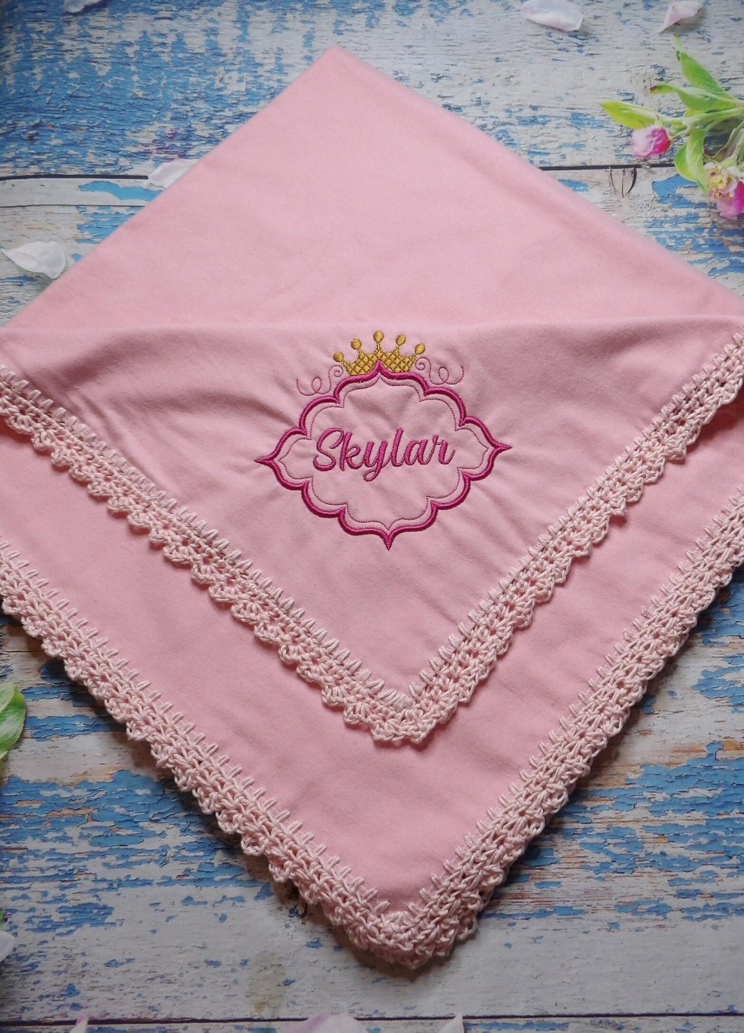 Personalized Crochet Edge Receiving Blanket/crochet Edge Baby Etsy