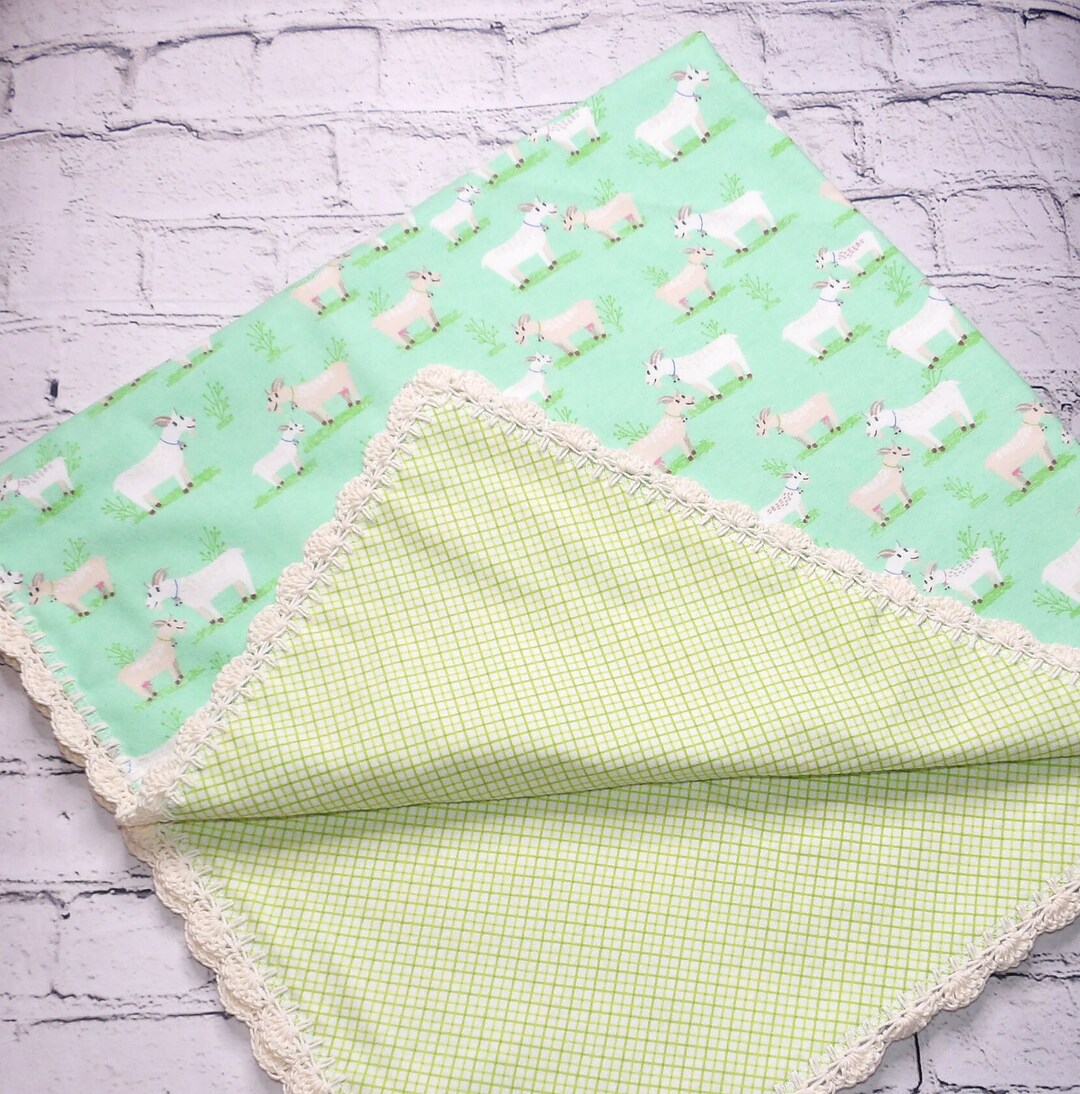 Flannel Receiving Blanket With Crochet Edge/crochet Trim/crochet Edge