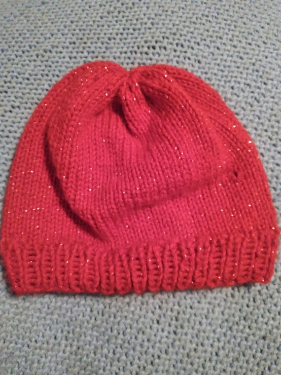 Sparkle Red Beanie Hand Crochet Red Sparkle Women main image 3