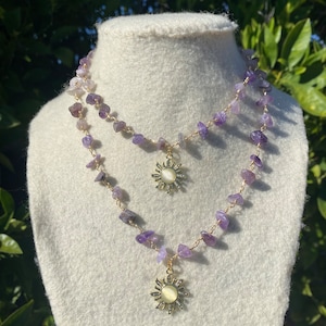 Amethyst Crystal Gold Necklace | Tarnish Resistant | Amethyst Crystal | Sun Jewelry | Amethyst | Gold Jewelry | Necklace | Gemstone
