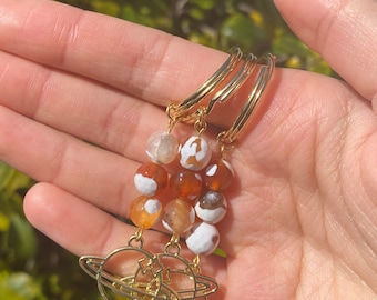 Saturn Gold Keychain | Gold Keychain | Planet Keychain | Wire Keychain | Agate Keychain | Beads | Beaded Accessories | Agate | Gold