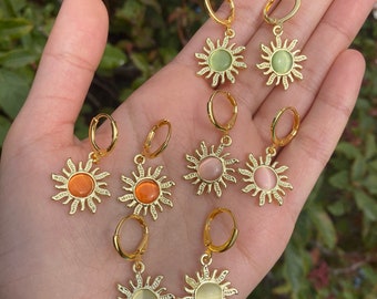 Sun Gold Huggies | Gold Earrings | Gold Huggies | Sun Jewelry | Gemstone Earrings | Sun Earrings | Gold