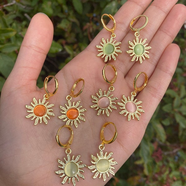 Sun Gold Huggies | Gold Earrings | Gold Huggies | Sun Jewelry | Gemstone Earrings | Sun Earrings | Gold