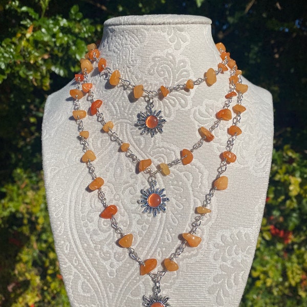 Carnelian Crystal Silver Chain Necklace | Carnelian Crystal | Sun Jewelry | Carnelian | Silver Jewelry | Necklace | Gemstone Necklace | Sun