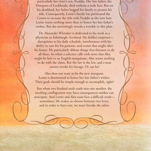 Puede incluir: Contraportada de un libro de bolsillo con texto sobre familia, herencia y amor. La portada tiene un fondo de estilo acuarela en tonos naranja y rosa. El t&iacute;tulo y el autor no son visibles.
