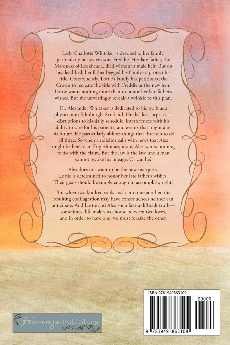 Puede incluir: Contraportada de un libro de bolsillo con texto sobre familia, herencia y amor. La portada tiene un fondo de estilo acuarela en tonos naranja y rosa. El t&iacute;tulo y el autor no son visibles.