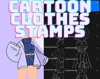 Cartoon Clothing Stamps, Procreate Stamps, Procreate Brushes, Clothing Stamps, Clothes Stamps, Body Reference Fashion Stamps Colour Palette