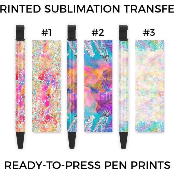 Alcohol Ink and Glitter Pen Wraps, Printed Sublimation Pen Wrap Transfer, Printed Sublimation Design, Ready-to-Press Design, Heat Transfer