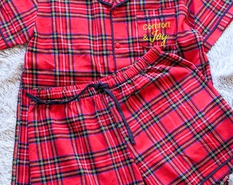 Men's short-sleeved tartan Christmas pyjama set
