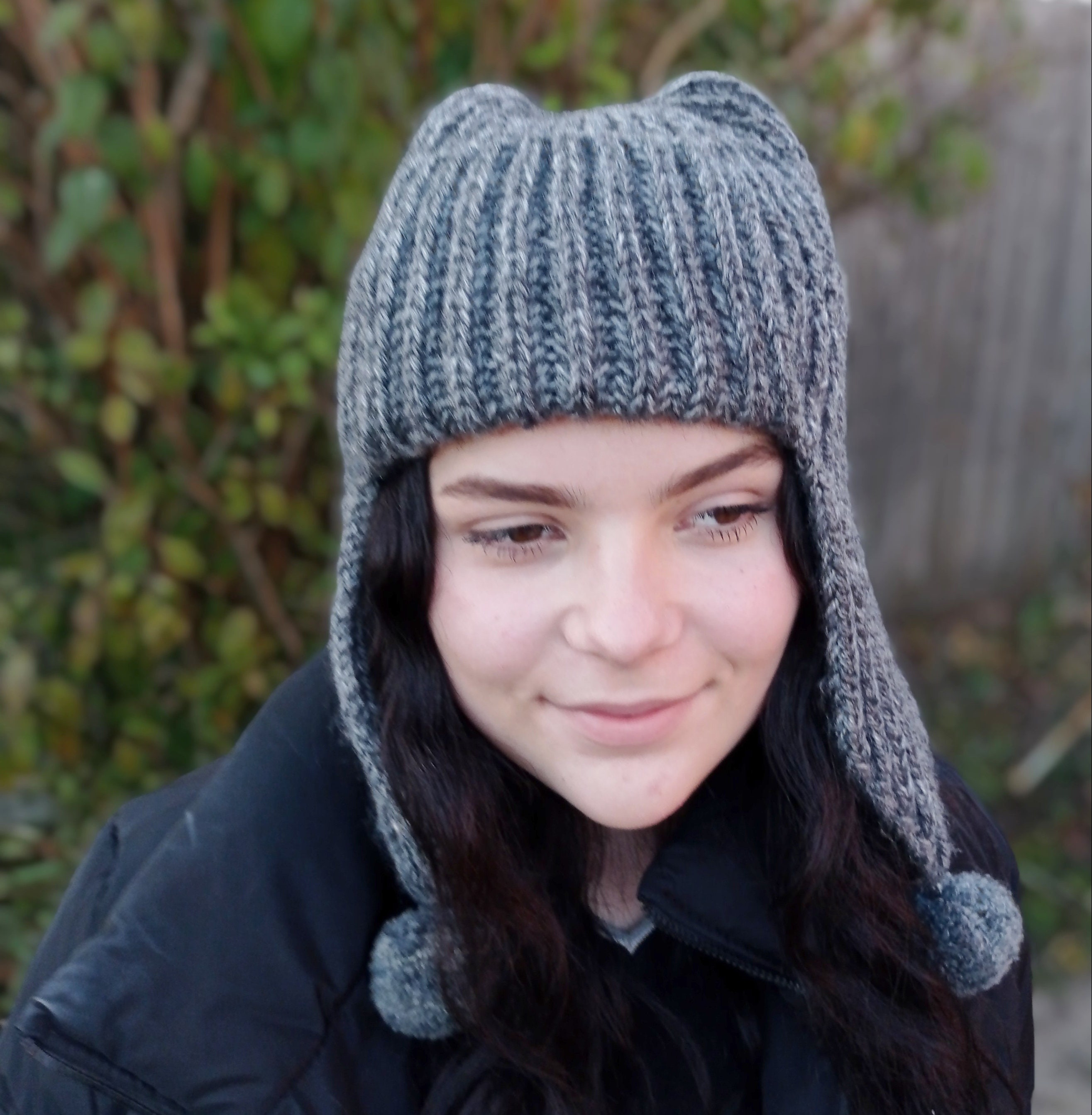 Hand-knitted Winter Hat With Ear Flaps, Women's Gray Hat -