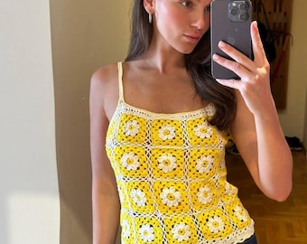 Crocheted summer multi-colored women's crop top, summer, bright striped, beach t-shirt, for the city or the beach