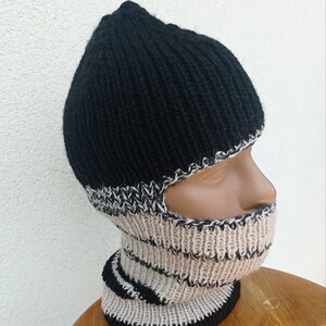 Hand-knitted wool balaclava hat, Face mask, winter full face mask for men, black ski mask, face cover