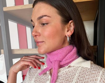 Knitted Sophie Scarf, Neck Scarf, Hare Fur Yarn, Handmade Scarf, Beige, White, Pink Down Wool Scarf, Fashion Women Scarf, Gift For Her