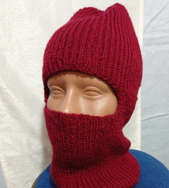 Hand-knitted Women's Merino Balaclava Hat, Face Mask, Winter Full
