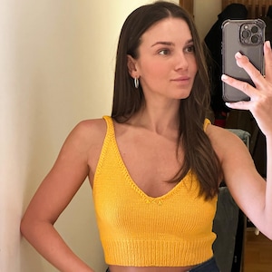 Кnitted summer crop top, Hand knitted cotton tank top, basic bralette for Women, Size XS to L, Deep V neck backless camisole, gift for her