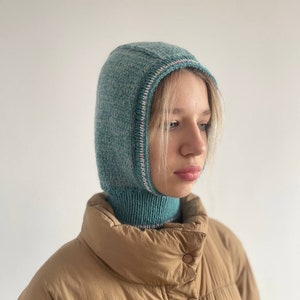 Knitted women's balaclava from a mixture of wool and angora, bonnet, Warm hood cowl, simple balaclava, snood, scarf, soft, fluffy and warm