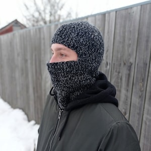 Hand-knitted wool balaclava hat, Face mask, winter full face mask for men, black ski mask, face cover