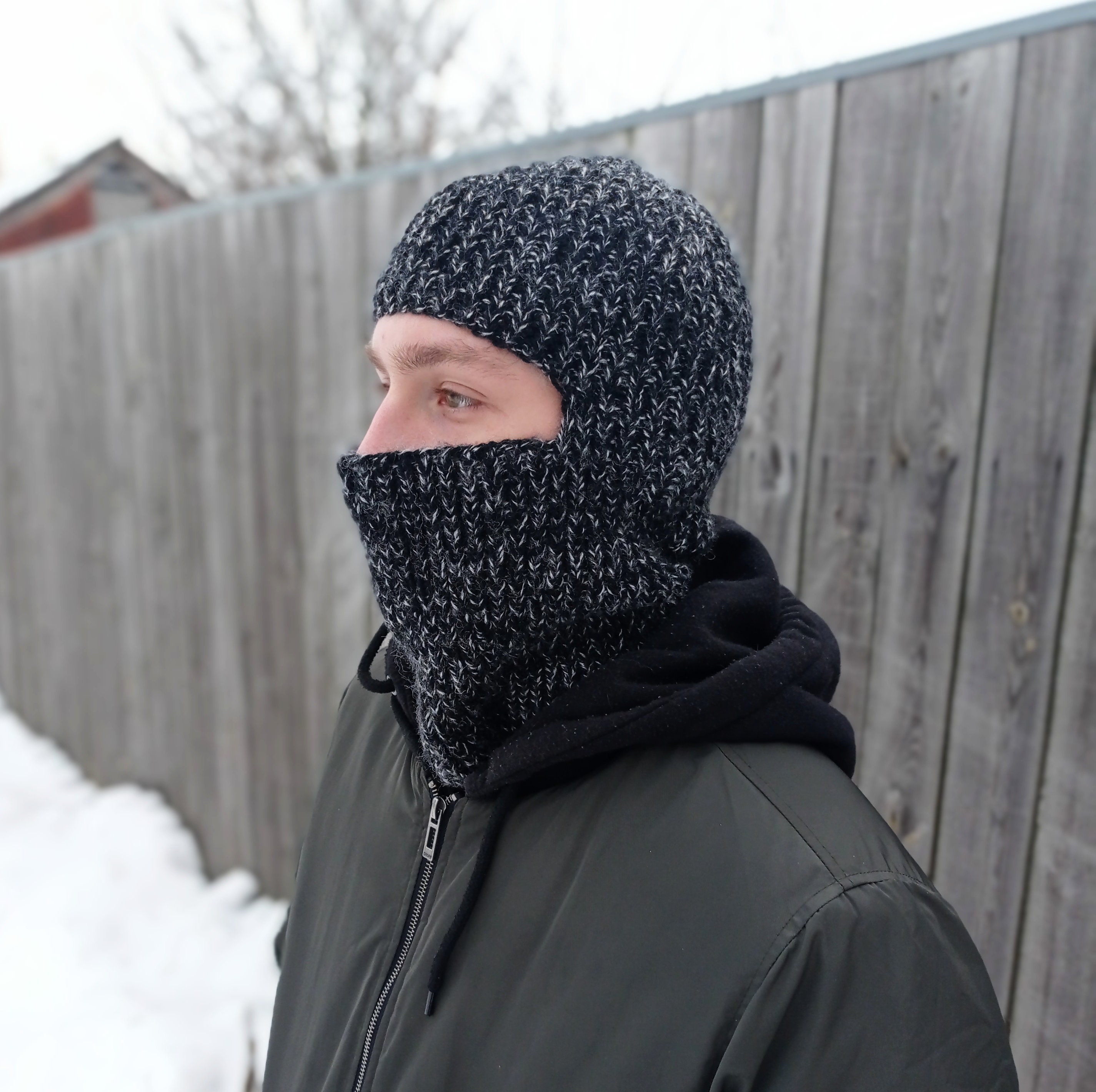 Balaclava Beanie 2in1 in Wool or Thick Cotton Hand-knitted Bonnet Cagoule