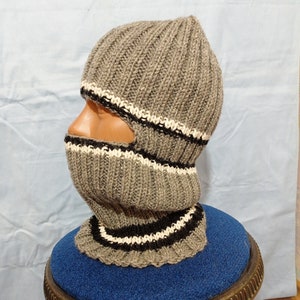 Hand-knitted wool balaclava hat unisex, Face mask, winter full face mask for men or women, gray ski mask, face cover