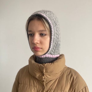 Knitted women's balaclava from a mixture of wool and angora, bonnet, Warm hood cowl, simple balaclava, helmet, scarf, soft, fluffy and warm