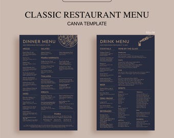 Sjabloon klassiek restaurantmenu: bewerkbaar wettelijk formaat (canva)