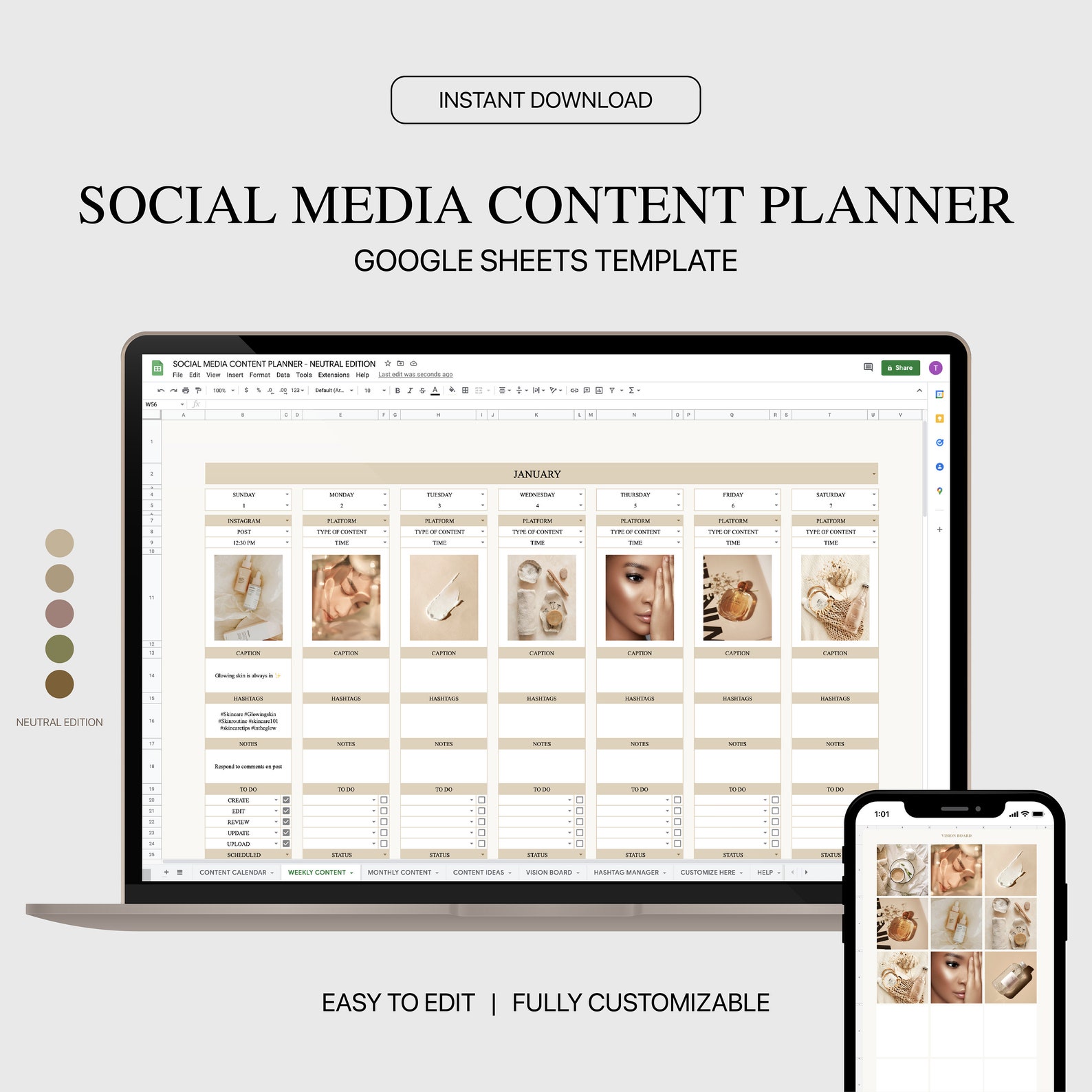 Content Planner Google Sheets Social Media Content Calendar - Etsy