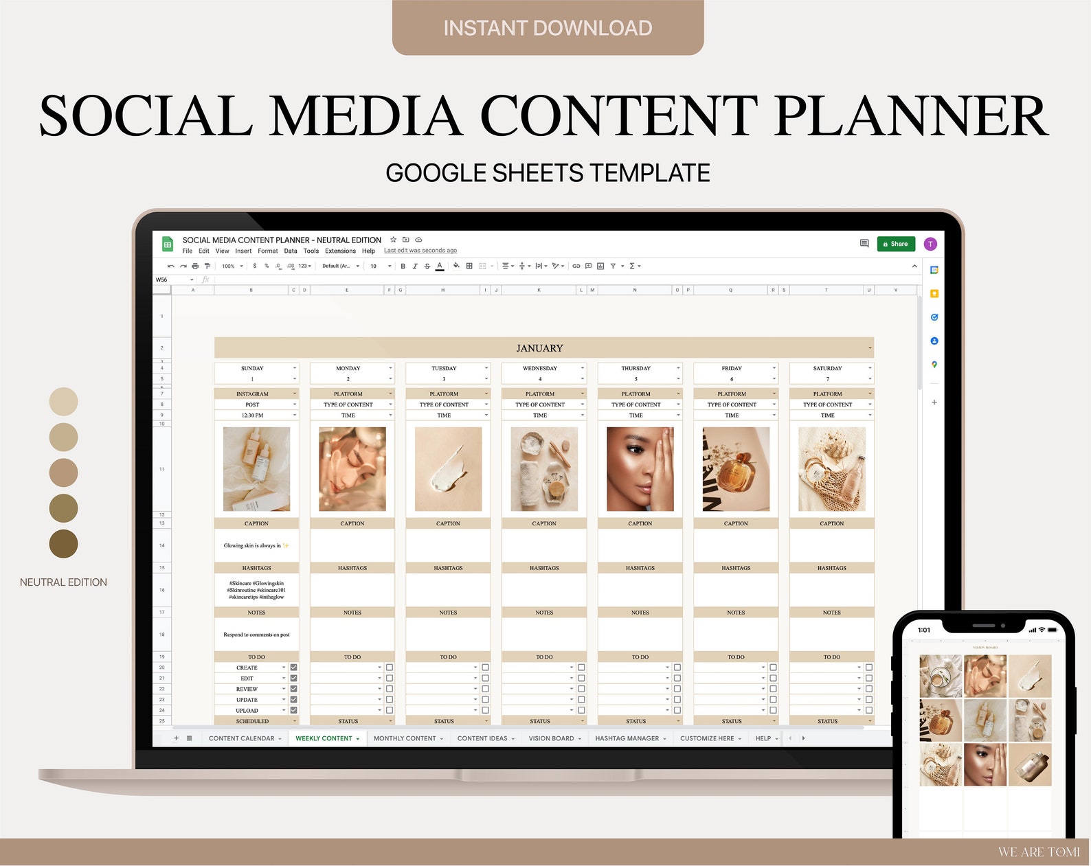 Content Planner Google Sheets Social Media Content Calendar - Etsy