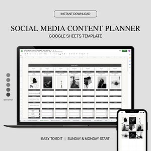 Content Planner Google Sheets, Social Media Content Calendar, Social Media Marketing Planner, Editable and Customizable, Instant Download
