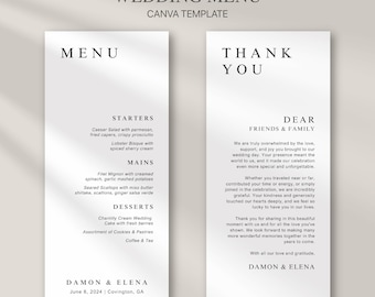 Elegant Wedding Menu Template: Minimalist Reception Card (Canva Editable, Printable)