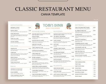 Classic Restaurant Menu Canva Template, Editable Restaurant Menu Template, Modern Retro Diner Menu, Ledger Size 17x11, Instant Download