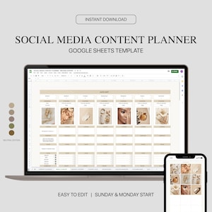 Content Planner Google Sheets, Social Media Content Calendar, Social Media Marketing Planner, Editable and Customizable, Instant Download