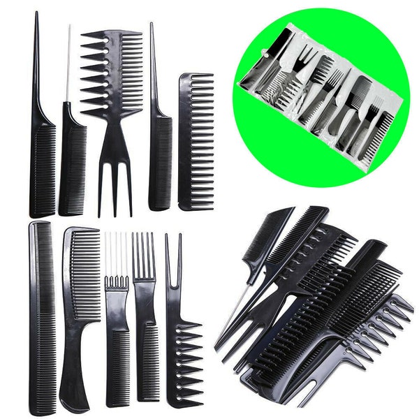 10 X Salon Comb Hairdressing Styling Tooth Detangler Hair Brush Combs Set