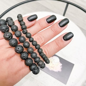 Black Lava Rock 6mm 8mm or 10mm, Gemstone Beaded Stretch Bracelet Essential Oil Bracelet, Elastic Black Lava Rock, Black Lava Essential Oil