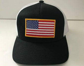 American Flag Trucker Hat: Embroidered Patch, Adjustable Snapback