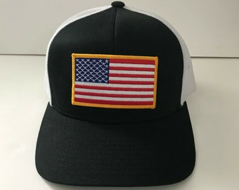 American Flag 6 Panel Adjustable Snapback Trucker Mesh Hat, US Flag Hat, American Flag Hat, USA Hat, American Flag Patch