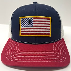 American Flag Adjustable Snapback Trucker Mesh Hat, US Flag Hat, American Flag Hat, Patriotic Hat