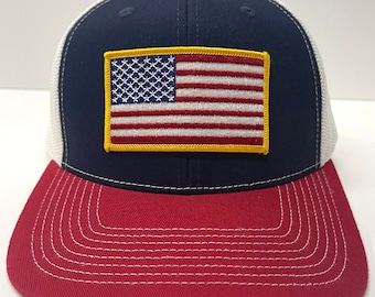 American Flag Adjustable Snapback Trucker Mesh Hat, US Flag Hat, American Flag Hat, Patriotic Hat