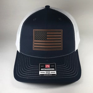Richardson 112 American Flag 6 Panel Adjustable Snapback Trucker Mesh Hat, Richardson 112, US Flag Hat, American Flag Hat, Leatherette