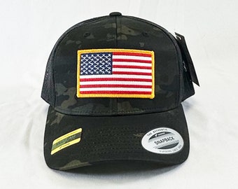 YP Classics 6606 American Flag 6 Panel Adjustable Snapback Trucker Mesh Hat, Yupoong, US Flag Hat, American Flag Hat, YP Classics